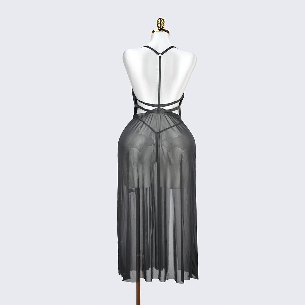 Plus Size Black Sheer Mesh Nightdress
