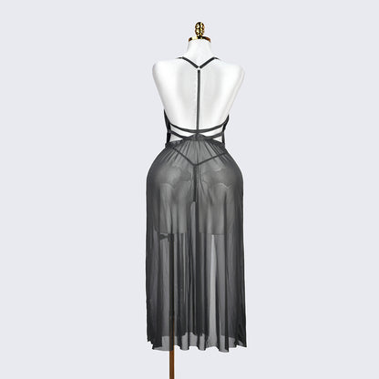 Plus Size Black Sheer Mesh Nightdress