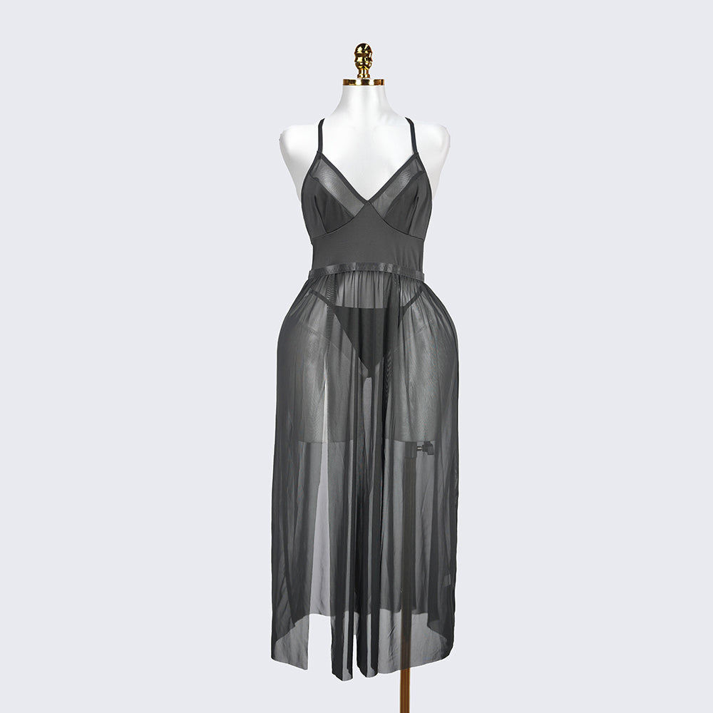 Plus Size Black Sheer Mesh Nightdress
