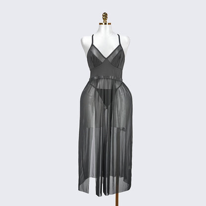 Plus Size Black Sheer Mesh Nightdress