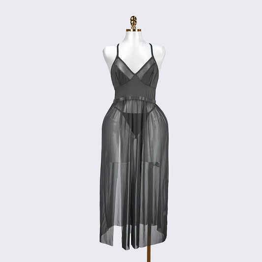 Plus Size Black Sheer Mesh Nightdress