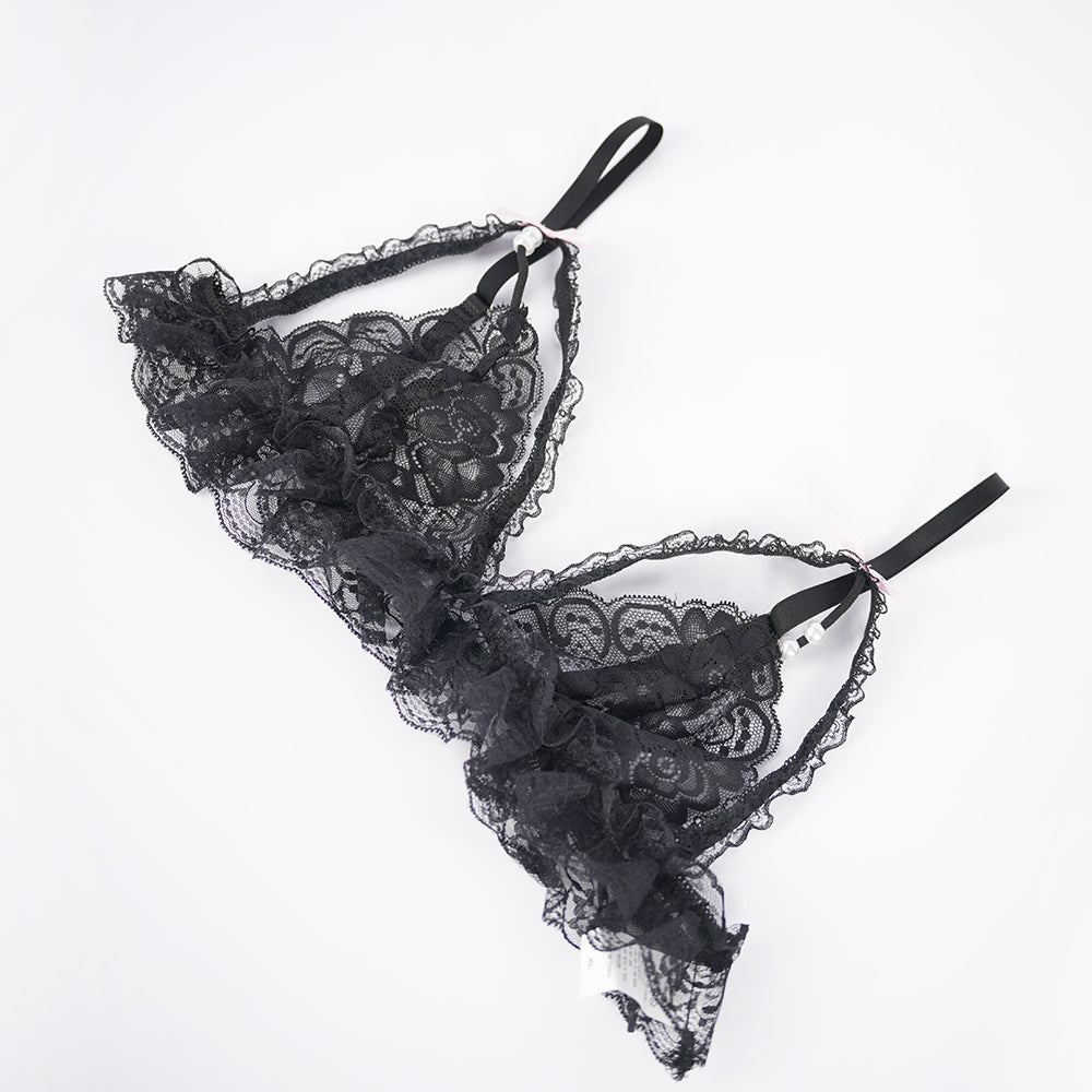 Plus Size Bow Accent Black Bra Panty Set