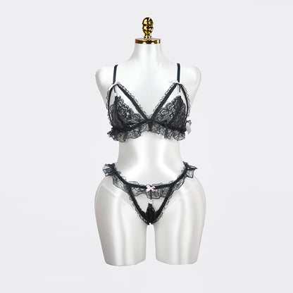 Plus Size Bow Accent Black Bra Panty Set