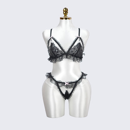 Plus Size Bow Accent Black Bra Panty Set