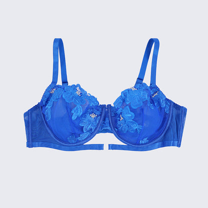 Plus Size Embroidered Sheer Bra Sexy Push Up Lingerie Set