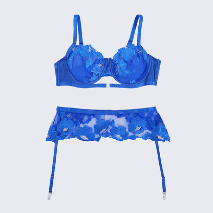 Plus Size Embroidered Sheer Bra Sexy Push Up Lingerie Set