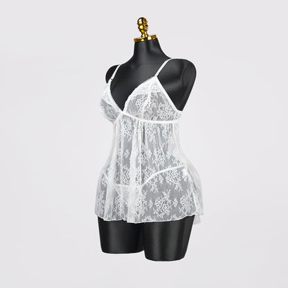 Plus Size White Floral Sheer Mesh Chemise