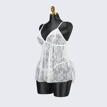 Plus Size White Floral Sheer Mesh Chemise
