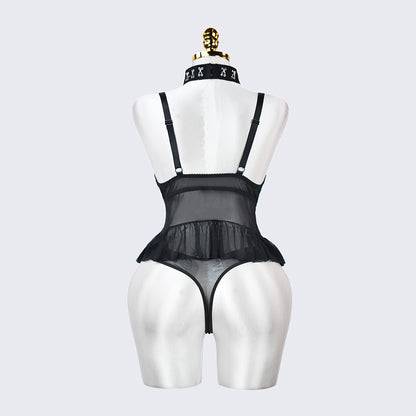 Plus Size Lace Sheer Ruffle Tummy Control Lingerie Set