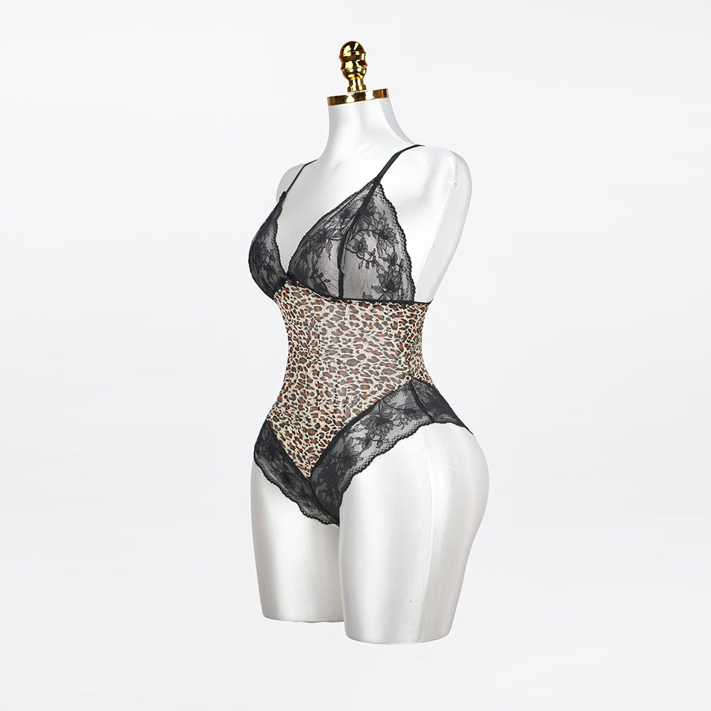 Plus Size Sheer Leopard Print Bodysuit
