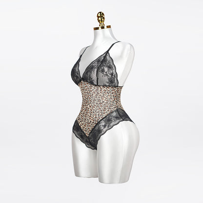 Plus Size Sheer Leopard Print Bodysuit