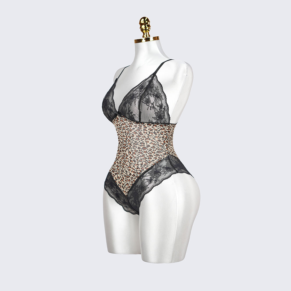 Plus Size Sheer Leopard Print Bodysuit