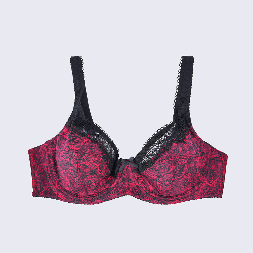 Plus Size Printed Lace Underwire Bra Panty Set