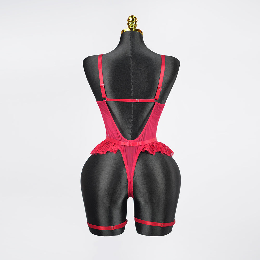 Plus Size Red Mesh Bodysuit