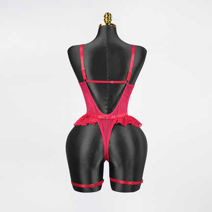 Plus Size Red Mesh Bodysuit