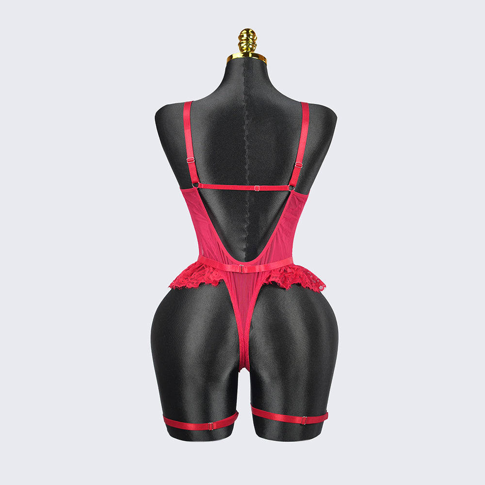 Plus Size Red Mesh Bodysuit