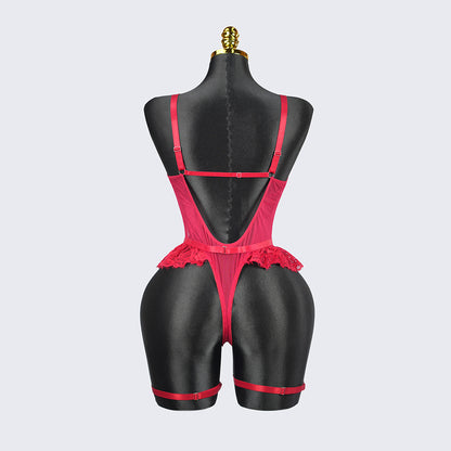 Plus Size Red Mesh Bodysuit
