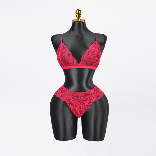 Plus Size Red Lace Bra Panty Set