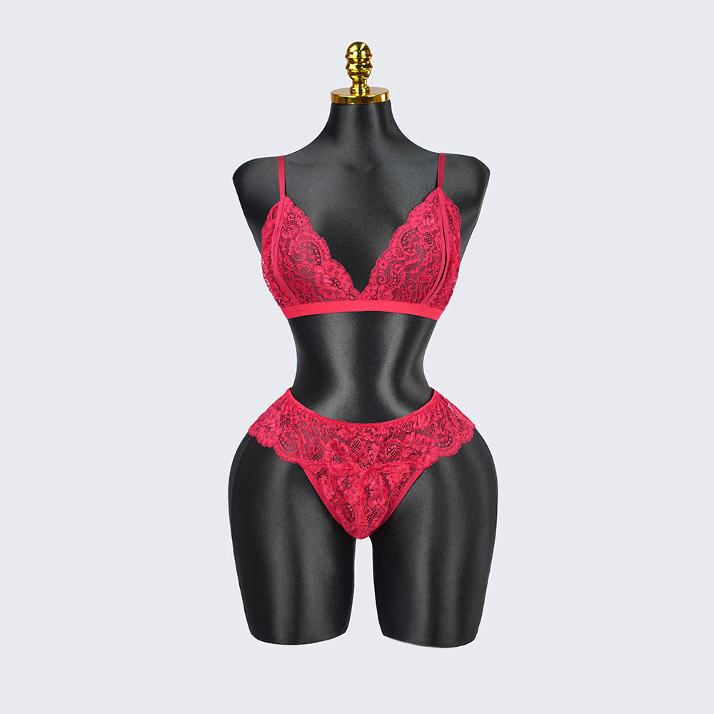 Plus Size Red Lace Bra Panty Set