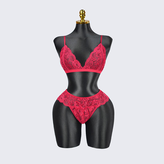 Plus Size Red Lace Bra Panty Set