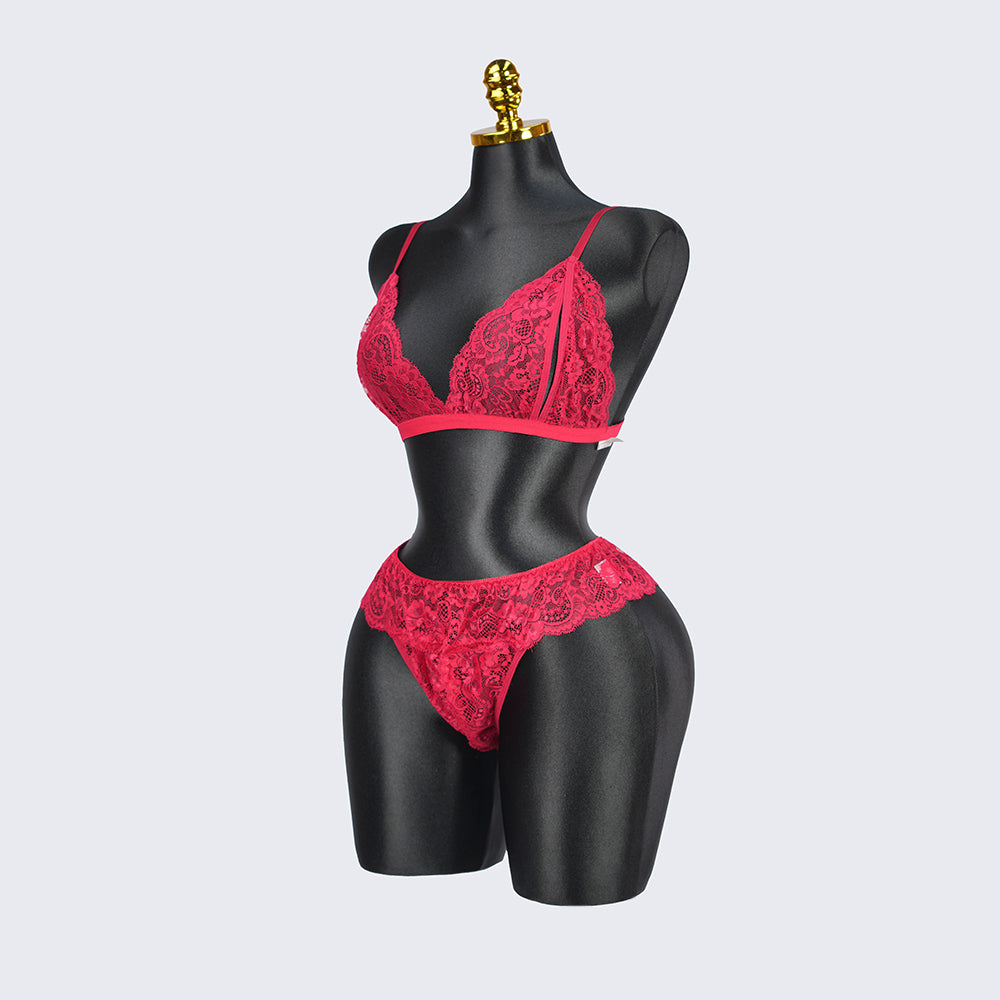 Plus Size Red Lace Bra Panty Set