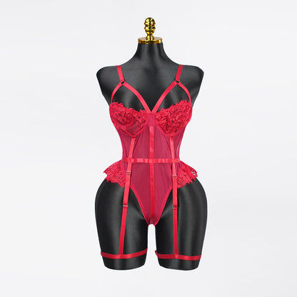 Plus Size Red Mesh Bodysuit
