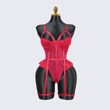 Plus Size Red Mesh Bodysuit