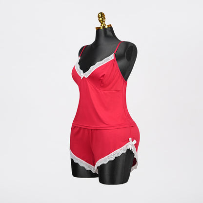 Plus Size Satin Red Pajama Set