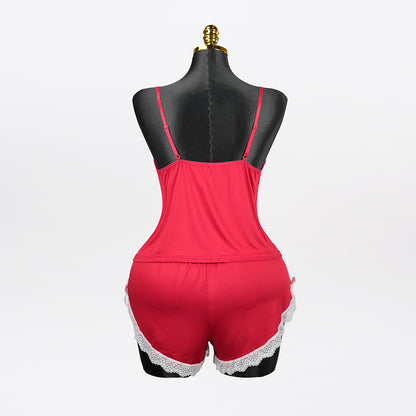 Plus Size Satin Red Pajama Set