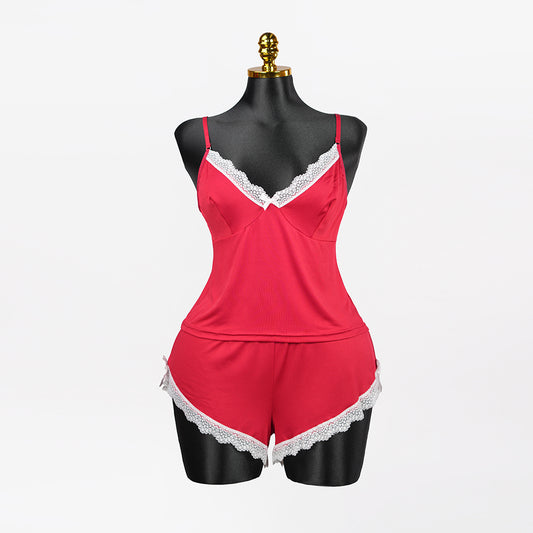 Plus Size Satin Red Pajama Set