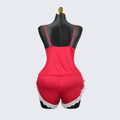 Plus Size Satin Red Pajama Set