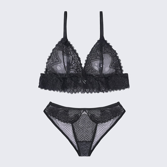 Plus Size Sexy Sheer Lace Mesh Bra Panty Set
