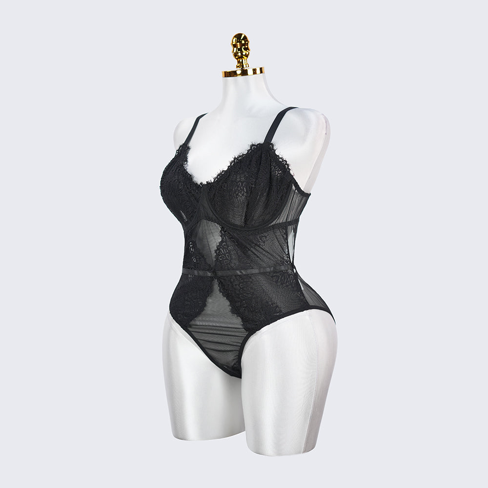Plus Size Sexy Sheer Tummy Shaper Slimming Bodysuit