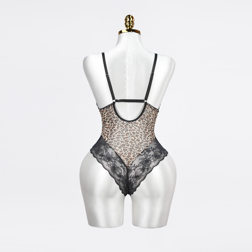 Plus Size Sheer Leopard Print Bodysuit