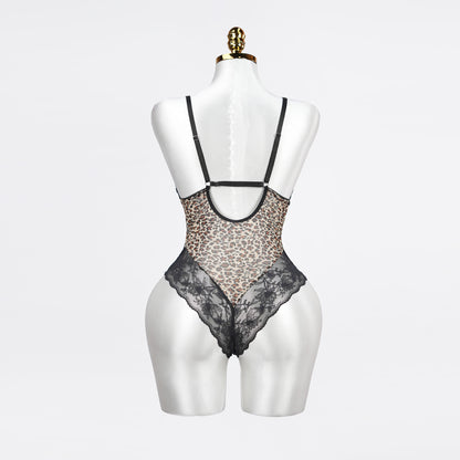 Plus Size Sheer Leopard Print Bodysuit