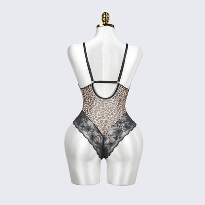 Plus Size Sheer Leopard Print Bodysuit