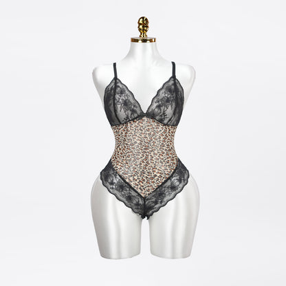 Plus Size Sheer Leopard Print Bodysuit