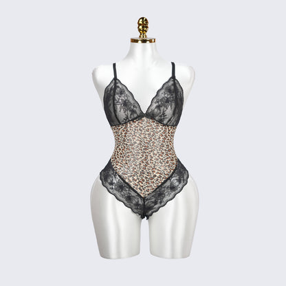 Plus Size Sheer Leopard Print Bodysuit