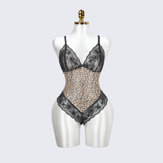 Plus Size Sheer Leopard Print Bodysuit