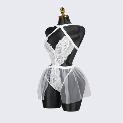 Plus Size White Sheer Mesh Bodysuit