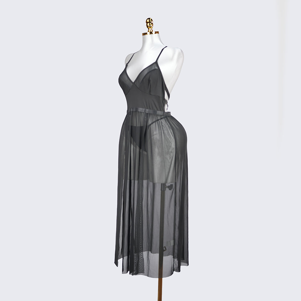 Plus Size Black Sheer Mesh Nightdress