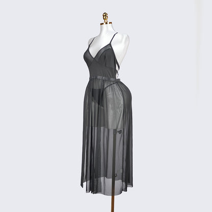 Plus Size Black Sheer Mesh Nightdress