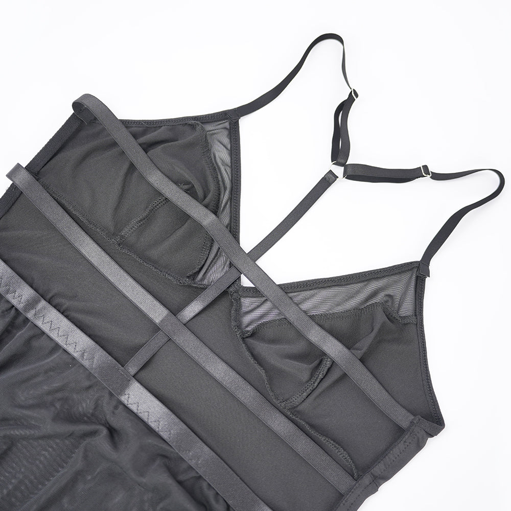 Plus Size Black Sheer Mesh Nightdress