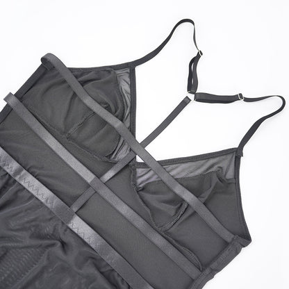 Plus Size Black Sheer Mesh Nightdress