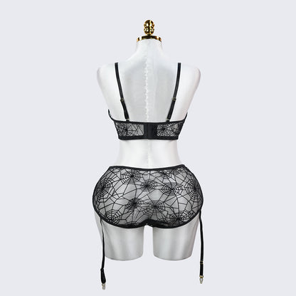 Plus Size Spider Web Sheer Push Up Full Bust Bra Panty Set