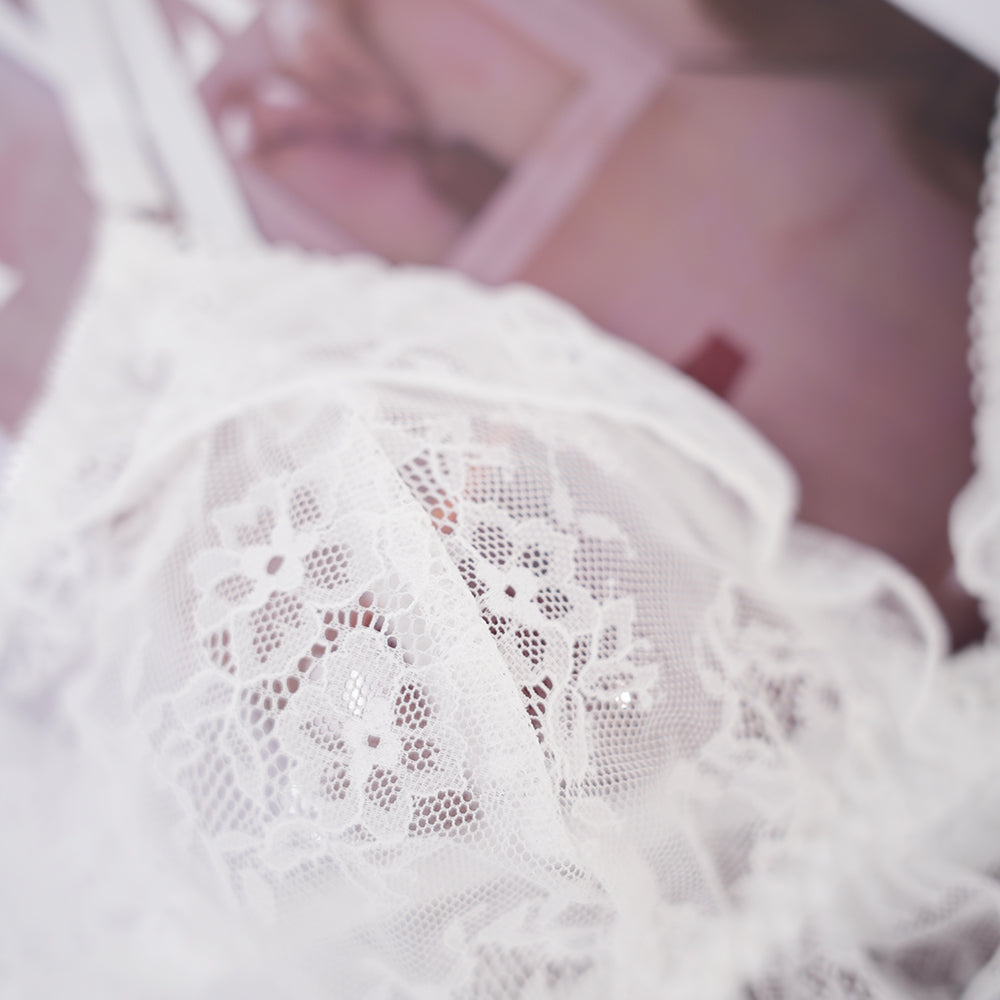 Plus Size White Floral Sheer Mesh Chemise