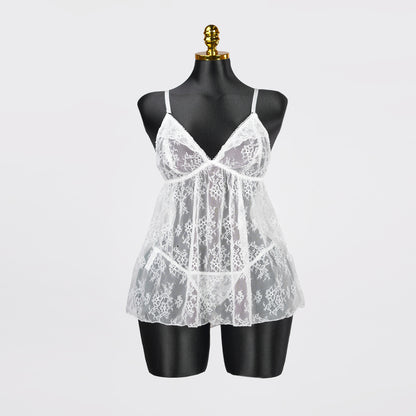 Plus Size White Floral Sheer Mesh Chemise