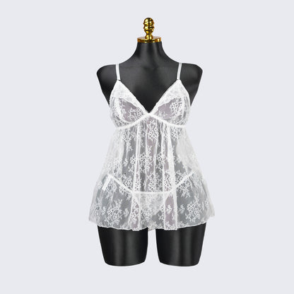 Plus Size White Floral Sheer Mesh Chemise