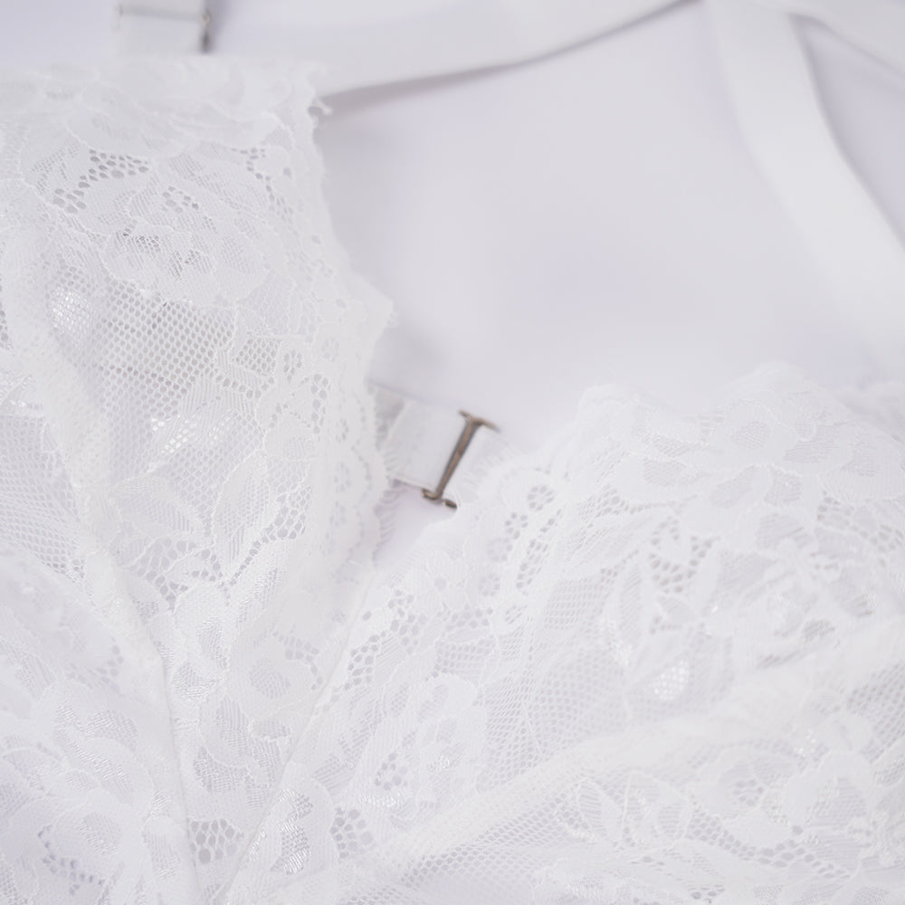 Plus Size White Sheer Mesh Bodysuit
