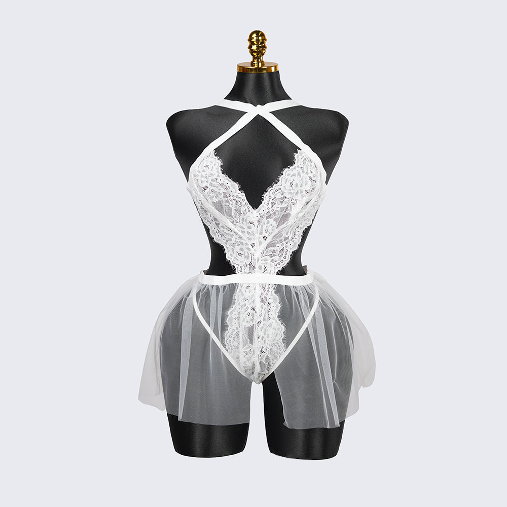 Plus Size White Sheer Mesh Bodysuit
